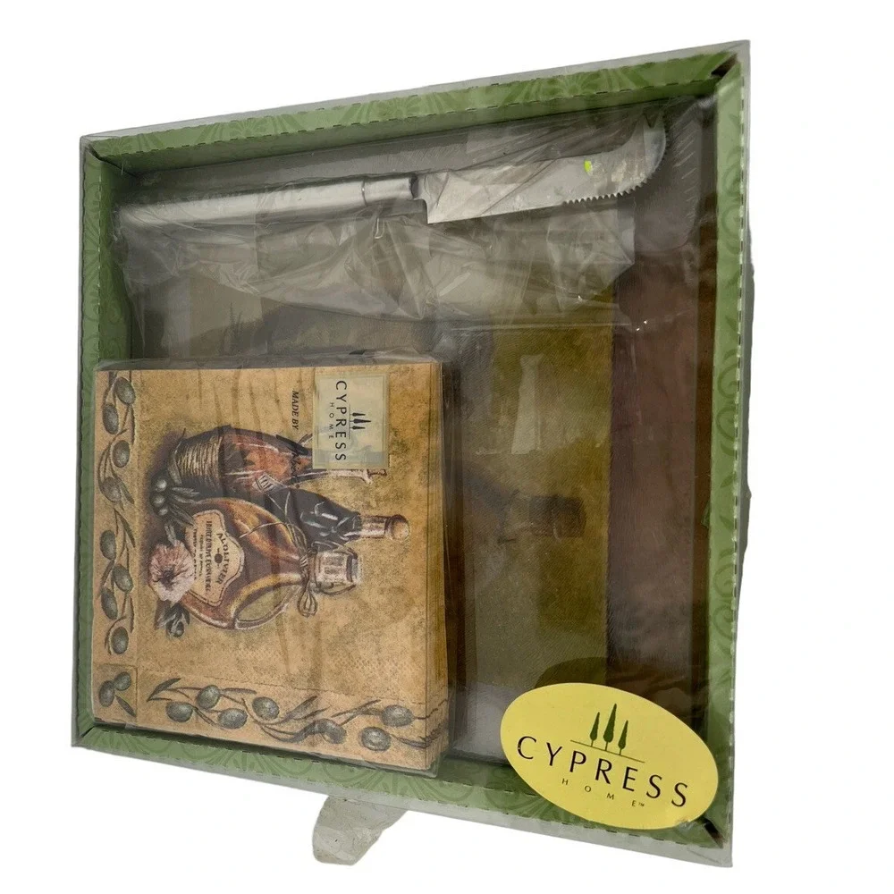 Cutting Board Gift Set By Cypress Home- Knife Board & Decor Napkins Charcuterie